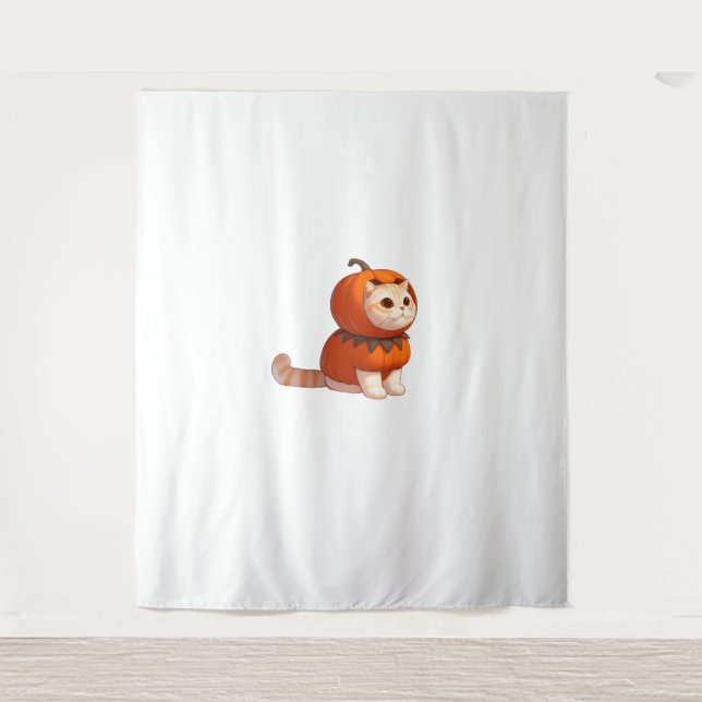 Tenture Chat en costume Citrouille pour Halloween (Devant)