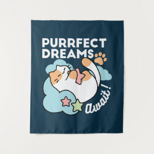 Tenture Chat Endormi Enlaçant une Étoile – Rêves Parfaits