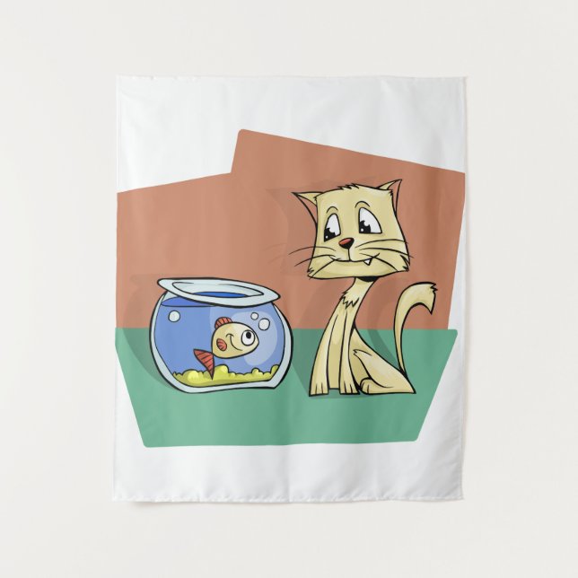 Tenture Chat et cuvette de poisson (Devant)