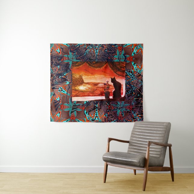 Tenture Chat futuriste sur Mars (En situation (horizontale))