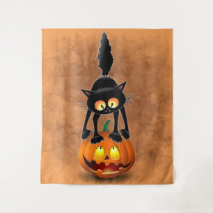 Tenture Chat Halloween personnage de dessin effrayé debout