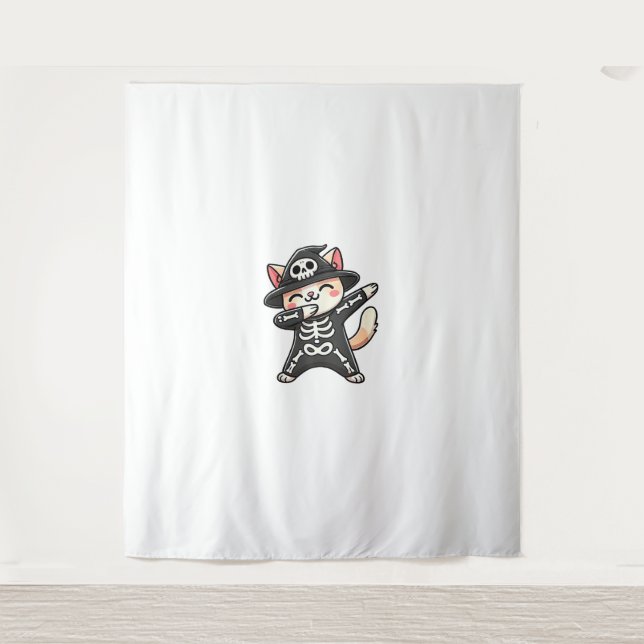 Tenture Chat Halloween Squelette mignonne Chat Enfants (Devant)