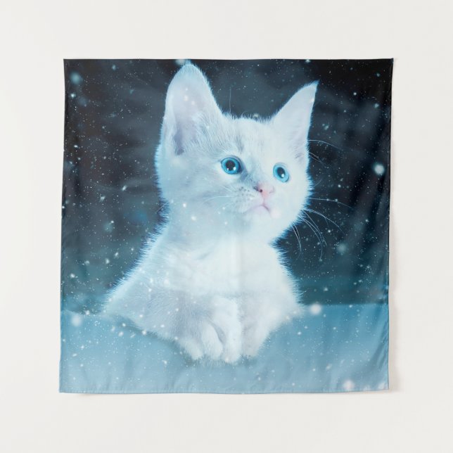 Tenture Chat kitty neige art animal nature (Devant)