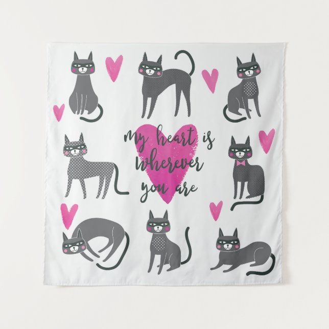 Tenture Chat mignon : illustration en lettres d'amour. (Devant)
