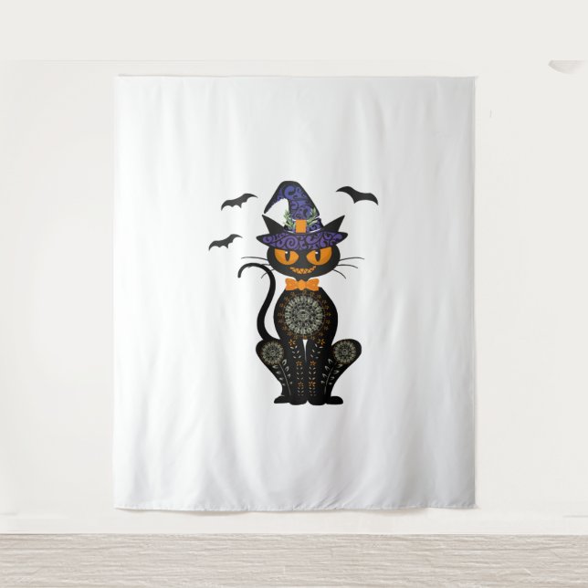 Tenture Chat Noir Avec Chemise Halloween Jack-o'-lantern (Devant)