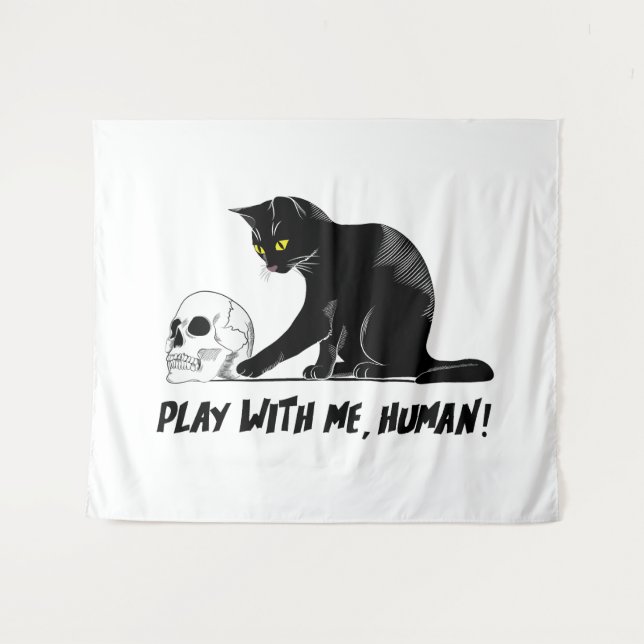 Tenture Chat Noir Avec Le Crâne Jouer Avec Moi Déplaisant  (Devant (Horizontal))