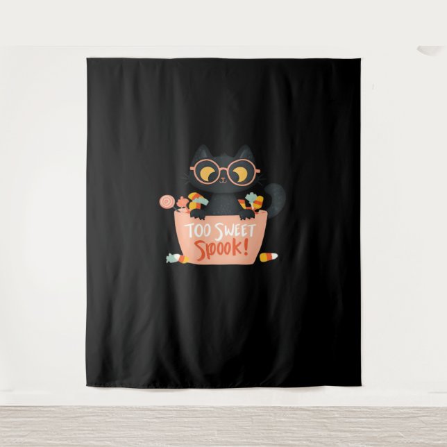 Tenture Chat Noir Cute Halloween Bonbon Trop Doux Porte -  (Devant)