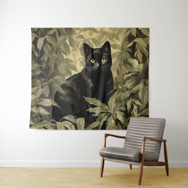 Tenture Chat noir dans la forêt luxuriante (En situation (horizontale))
