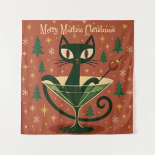 Tenture Chat Noir de Noël du Martini Joyeux Milieu de Sièc