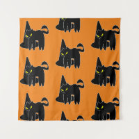 Chat noir de sorcière Halloween vintage orange