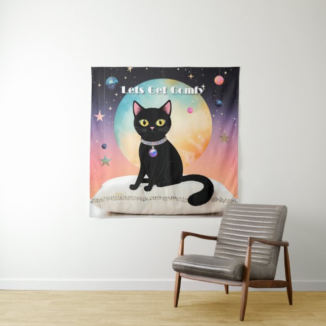 Tenture Chat Noir - Installons-Nous Confortablement (En situation)