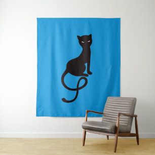 Tenture Chat noir mauvais aimable bleu
