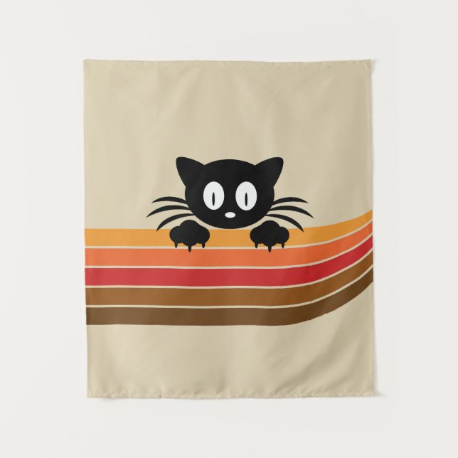 Tenture Chat noir mignon avec rayures rétro (Devant)