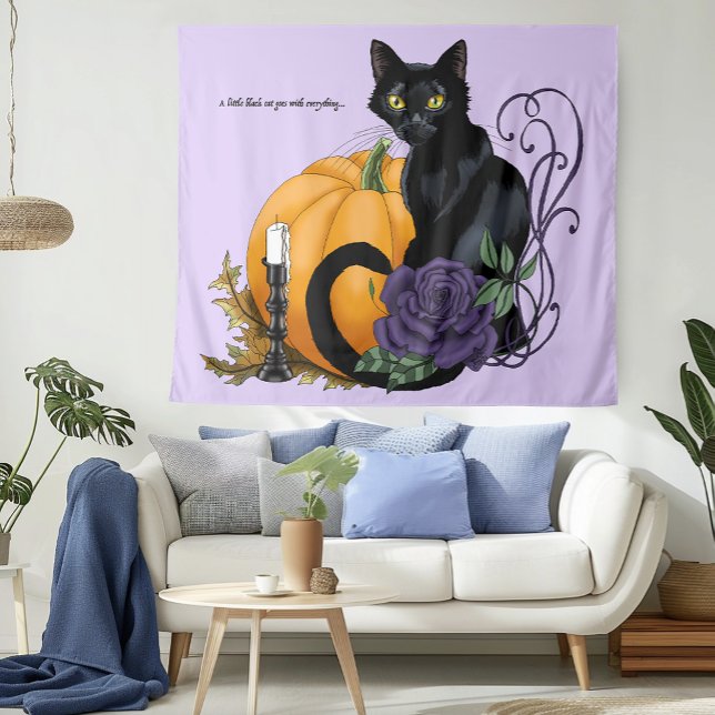 Tenture Chat noir Rose pourpre Citrouille Automne (Créateur téléchargé)