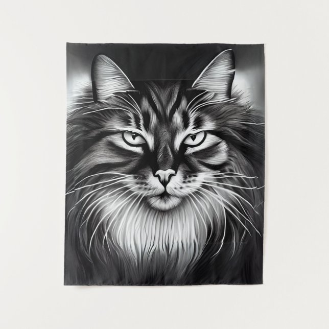 Tenture Chat norvégien en noir et blanc (Devant)