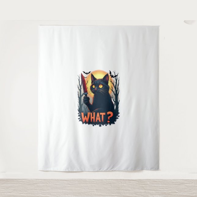 Tenture Chat Quel Chat Noir Meurtrier Avec Costume Couteau (Devant)
