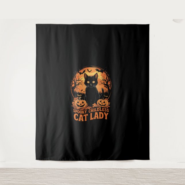 Tenture Chat sans enfant Lady Halloween élection sorcière  (Devant)
