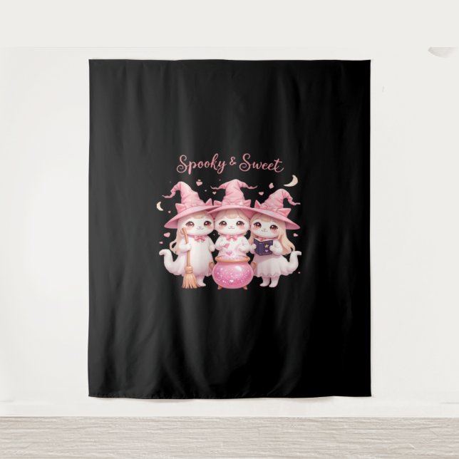 Tenture Chat sorcière éffrayante et sucrée Chat surdimensi (Devant)