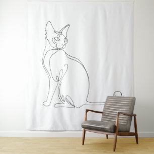 Tenture Chat Sphynx Dessiné à la Main Design Minimaliste