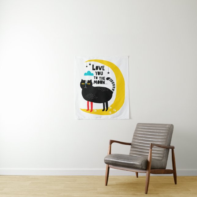 Tenture Chat sur la lune (En situation)