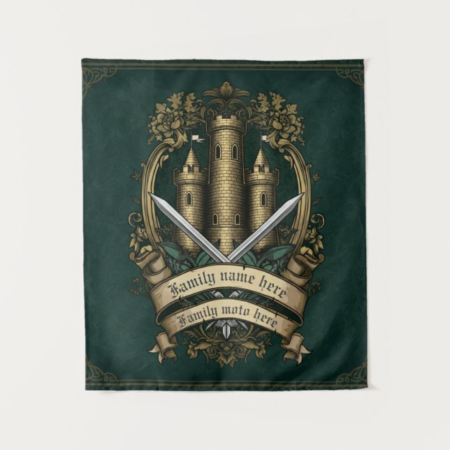 Tenture "Château Crest of Honor" Personnalisable Médiéval (Devant)