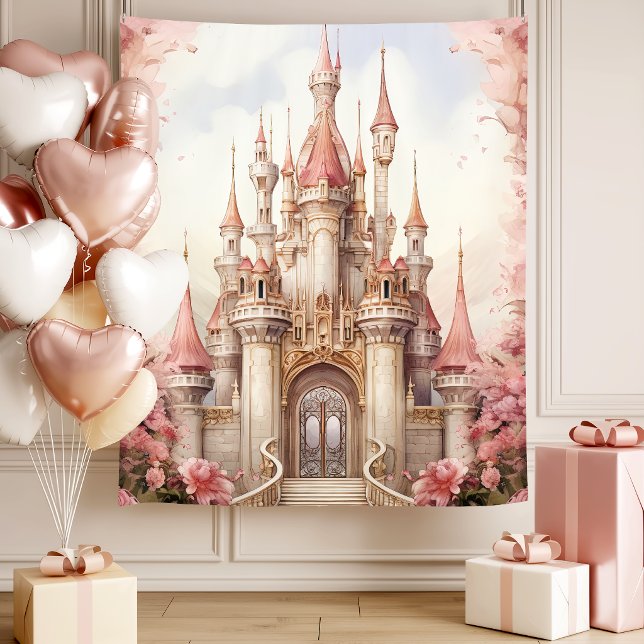 Tenture Château féerique floral rose (Créateur téléchargé)