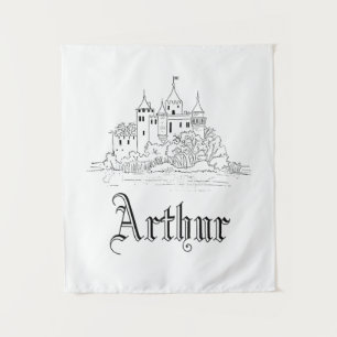 Tenture Château médiéval minimaliste vintage illustration