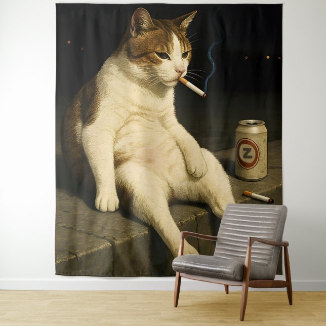 Tenture Chaton Cigarette Drôle Chat Qui Fume Mème Générati (En situation)