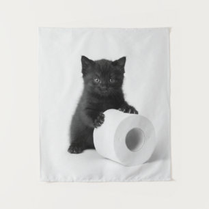 Tenture Chaton noir bébé gardant un rouleau de papier toil