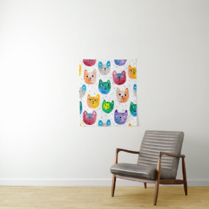 Tenture Chats aquarelles et amis