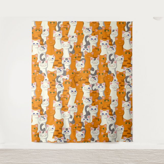 Tenture Chats blancs et gingembre motif yeux verts yeux bl (Devant)