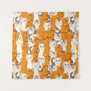 Tenture Chats blancs et gingembre motif yeux verts yeux bl