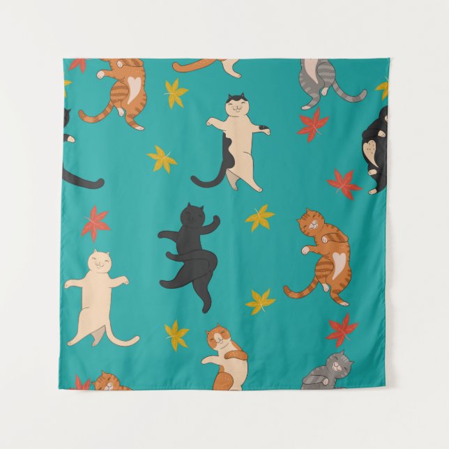 Tenture Chats, feuillage d'automne, motif mignon (Devant)