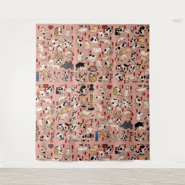 Tenture chats japonais Ukiyo-e Funny kitty (Devant)