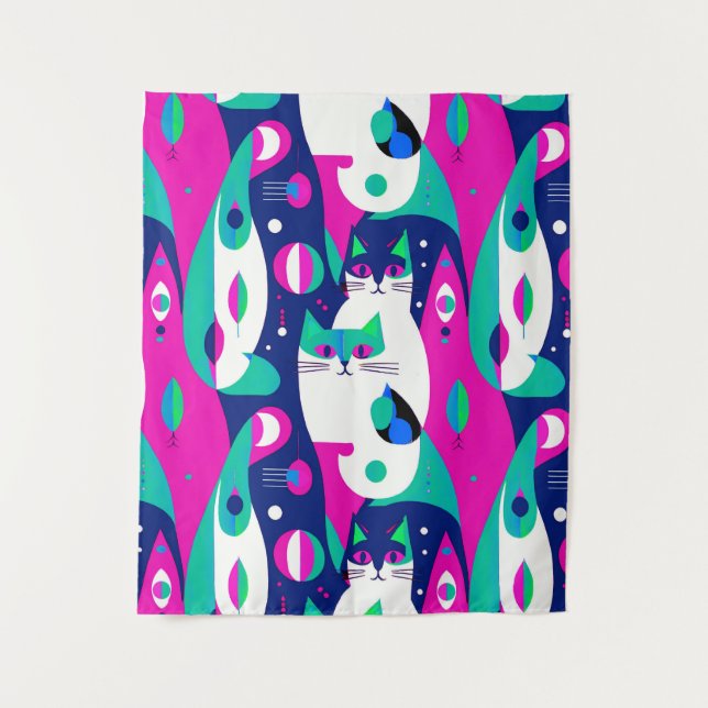 Tenture Chats modernes du milieu du siècle sur un Arrière  (Devant)