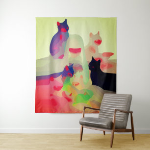 Tenture Chats Mystiques & Esprits – Art Anime Abstrait Vib