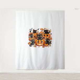 Tenture Chats noirs mignons en Citrouille Halloween Night 