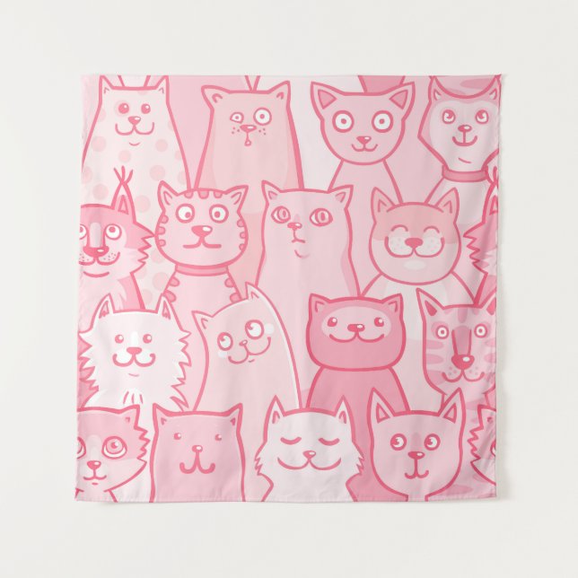 Tenture Chats Roses, Motif Adorable Sans Seamless. (Devant)