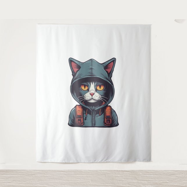 Tenture chatte mignonne portant un hoody vert (Devant)