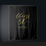 Tenture Cheers to 80 years | Gold & Black Birthday Party<br><div class="desc">This modern tapestry is perfect for a chic black and gold color theme birthday party. Your guest will enjoy taking a photo with this sophisticated party backdrop and remember your special day. The design features golden typography " Cheers to 80 years " and sparkle graphics. You can personalize the name,...</div>