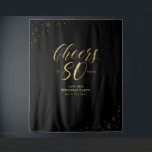 Tenture Cheers to 80 years | Gold & Black Birthday Party<br><div class="desc">This modern tapestry is perfect for a chic black and gold color theme birthday party. Your guest will enjoy taking a photo with this sophisticated party backdrop and remember your special day. The design features golden typography " Cheers to 80 years " and sparkle graphics. You can personalize the name,...</div>