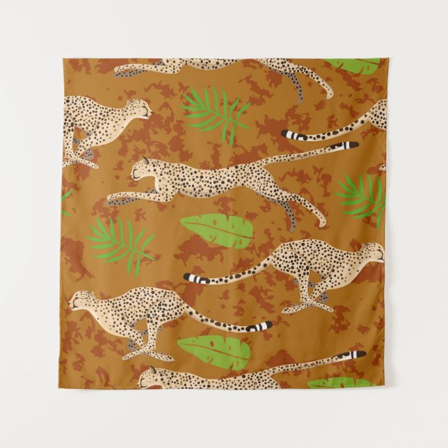 Tenture Cheetahs Feuilles : Vintage Graphic sans couture (Devant)
