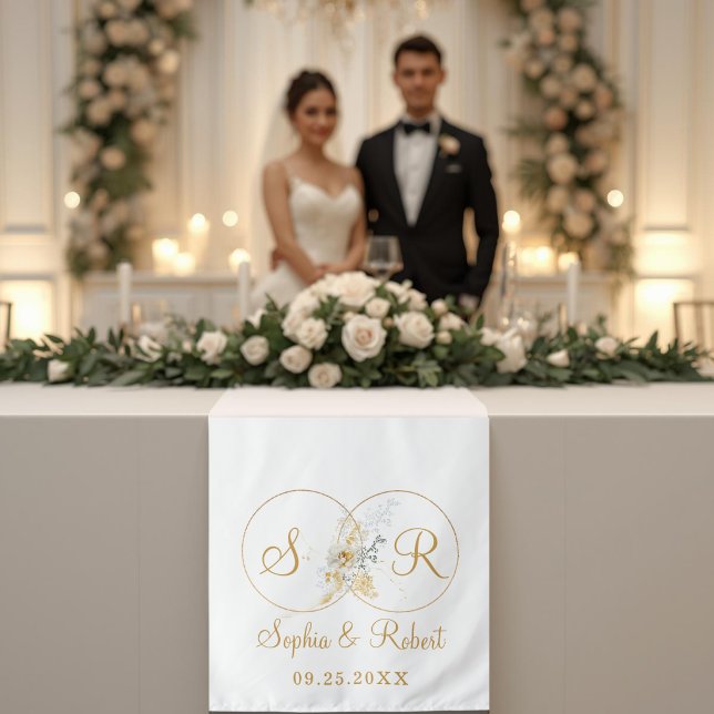 Tenture Chemin de table de mariage floral à monogramme en  (Créateur téléchargé)