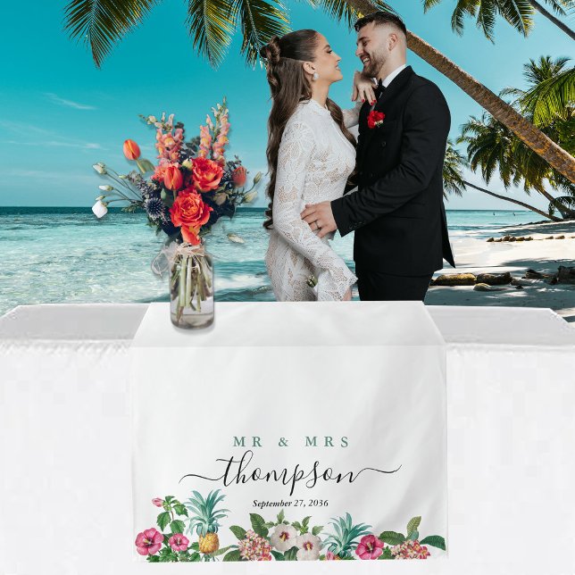Tenture Chemin de table de mariage personnalisé Fleurs tro (Wedding Table Runner Custom Tropical Flowers Tapestry)