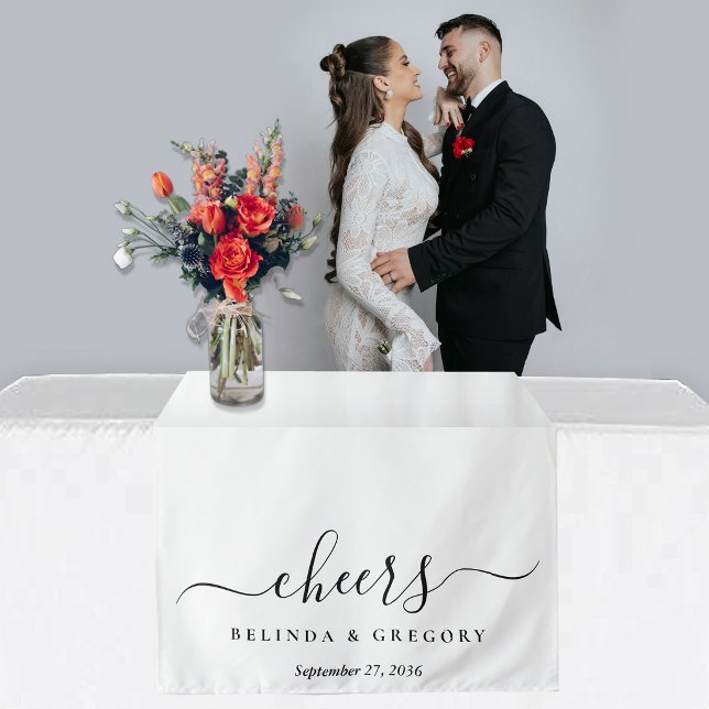 Tenture Chemin de table de mariage personnalisé noir blanc (Wedding Table Runner Personalized Black White Tapestry)