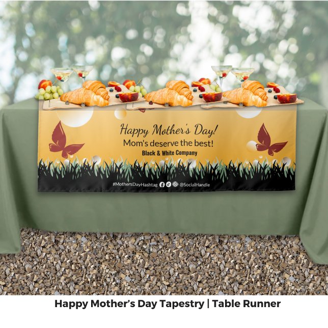 Tenture Chemin de table pour l'événement Papillons de la f (Happy Mother's Day Butterflies Event Table Runner Tapestry - Event, Tagline, Company, Social Media)