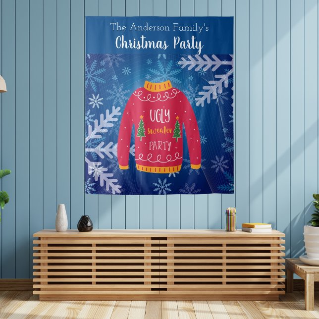Tenture chemise laide de fête de Noël rouge bleue flocons  (Créateur téléchargé)
