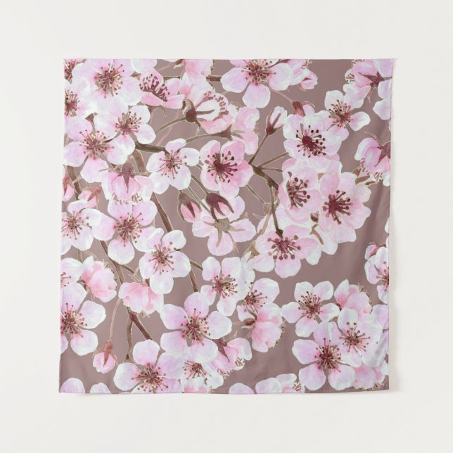 Tenture Cherry Blossom Branches Motif aquarelle (Devant)