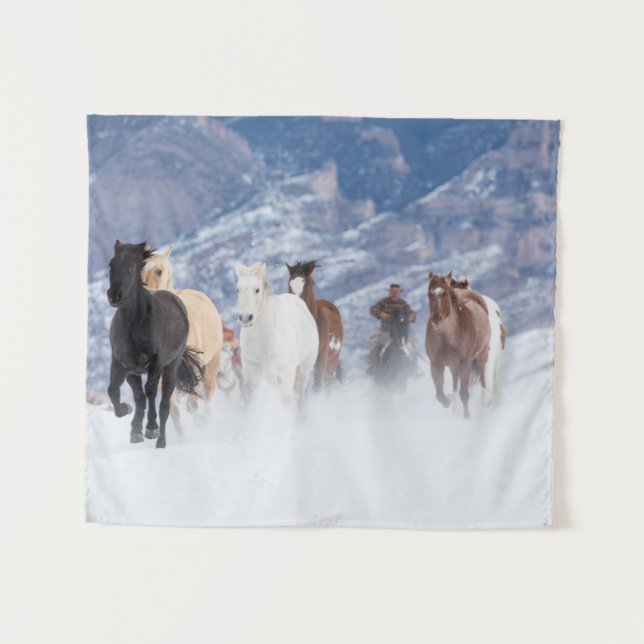 Tenture Cheval à travers la neige (Devant (Horizontal))