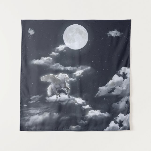 Tenture Cheval ailé blanc : ciel illuminé par la lune. (Devant)